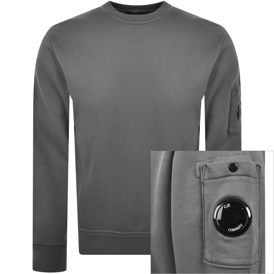スウェット・トレーナー C.P. COMPANY CREWNECK SWEATSHIRT WITH DETAIL ON THE SLEEVE CP Company Diagonal Sweatshirt Grey | Mainline Menswear